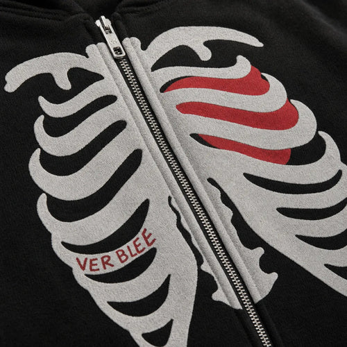 Skeleton Heart Zip Hoodie