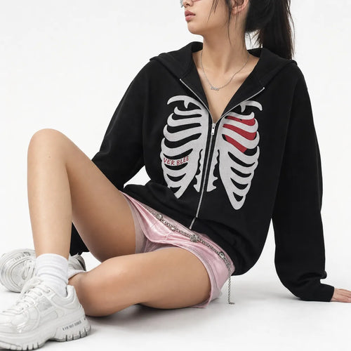 Skeleton Heart Zip Hoodie