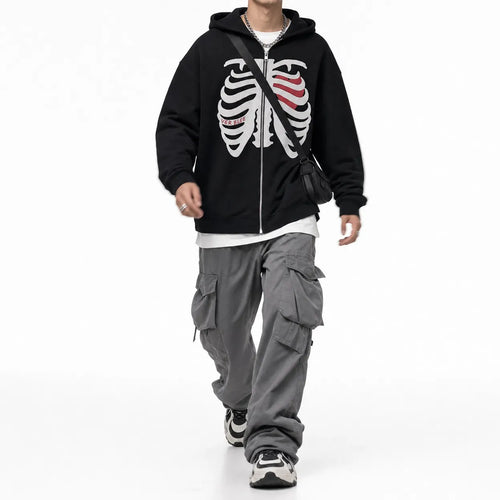 Skeleton Heart Zip Hoodie