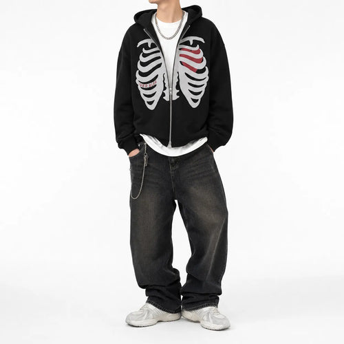Skeleton Heart Zip Hoodie