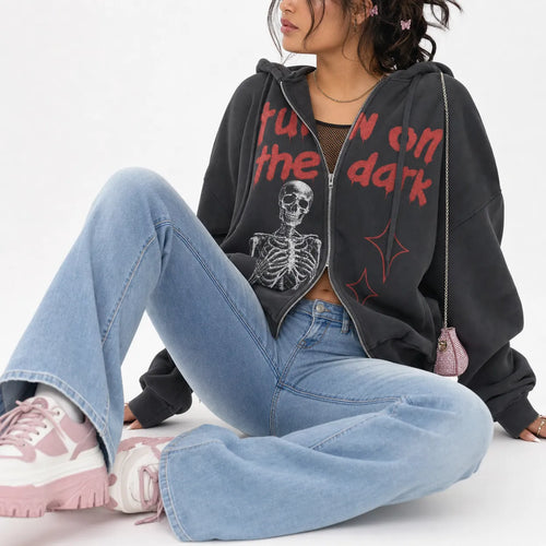 Skeleton Zip Hoodie Streetwear