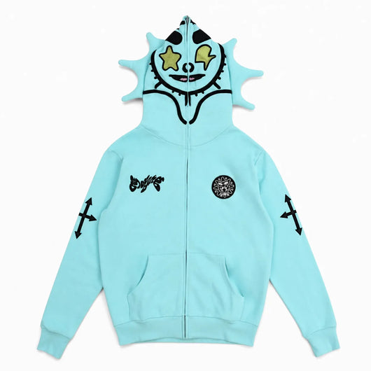 Urban Y2K Sky Blue / XS Bandana Print Zip Hoodie