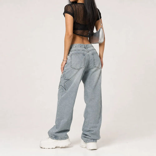 Star Pattern Embroidered Jeans