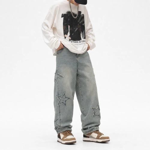 Star Pattern Embroidered Jeans