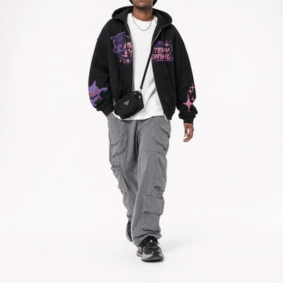 Urban Y2K Zip Up Hoodie Graphic Print